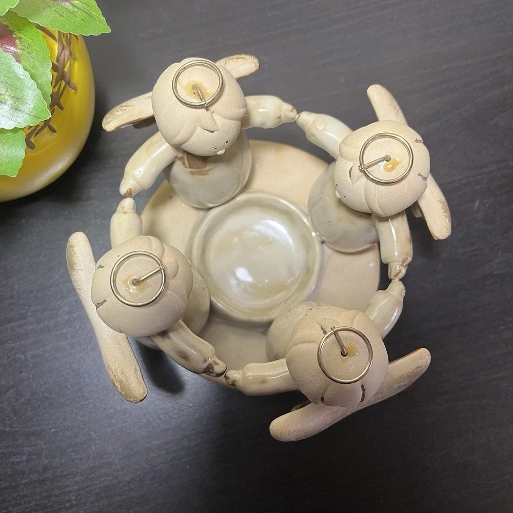 Ceramic Pottery Circle Of Angels Candle Holder‎ Glazed Christmas Holiday Decor